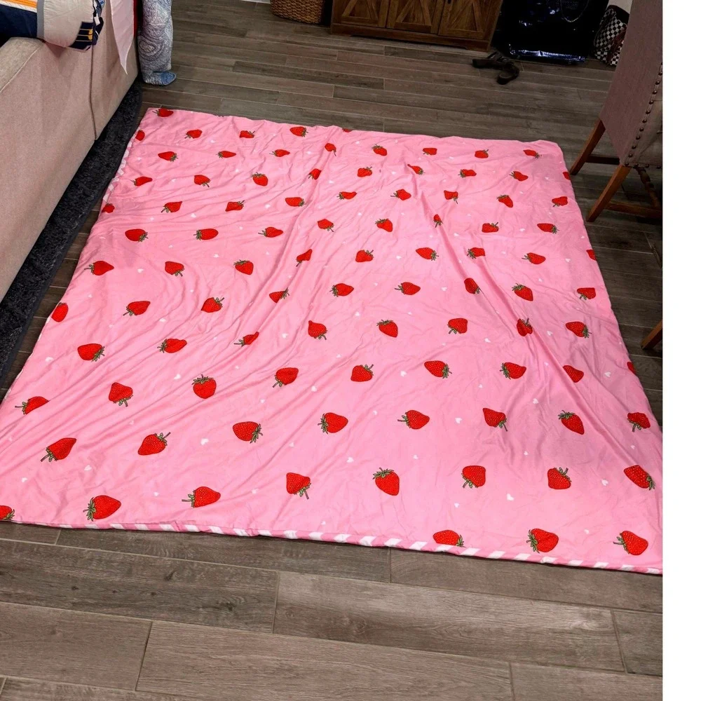 Lamejor Strawberry Duvet Cover Pink Reversible Chevron Full Queen Bedding 88x88